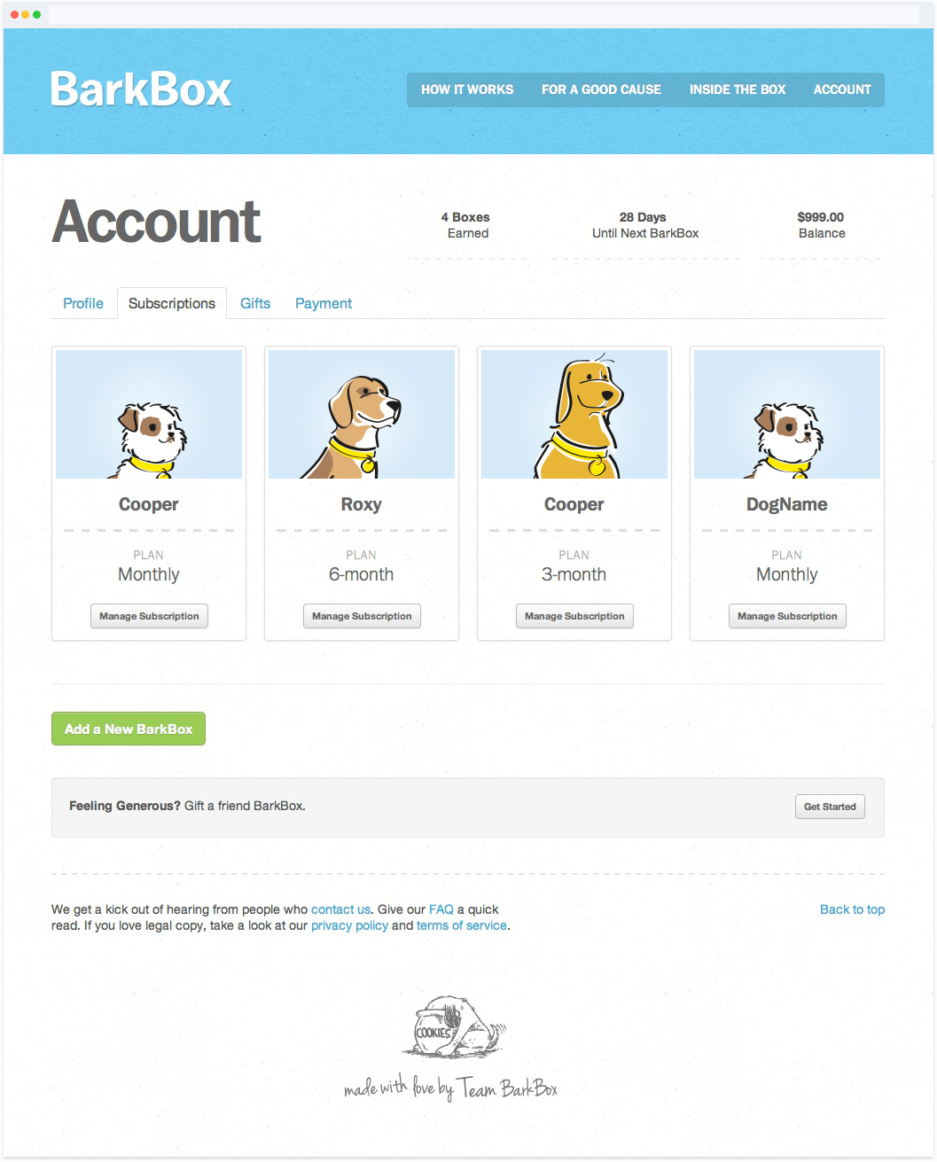 BarkBox account settings screenshot